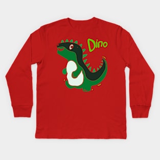 cartoon style illustration of a cute green dinosaurs Kids Long Sleeve T-Shirt